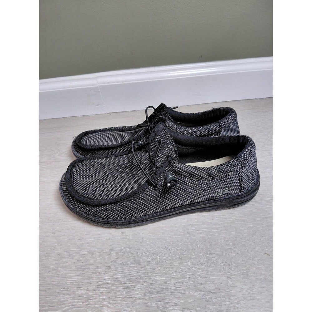 Hey Dude Wally L BLACK Shoes Mens 9 Casual Comfort Moc Toe Sneakers Black